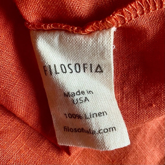 Filosofia Women’s 100% Linen Dress Spice Orange Double V-Neck Pockets Size XS - Picture 8 of 13